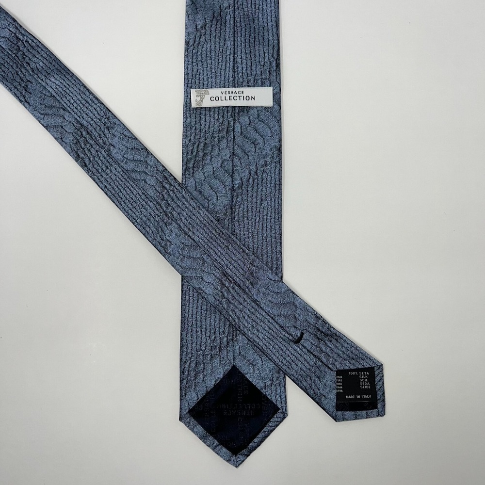 Versace Collection Mens Blue Silk Geometric Pattern Classic Neck Tie - Picture 4 of 7